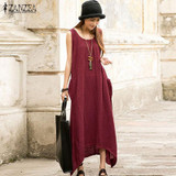 Newest ZANZEA 2018 Summer Women Casual Loose Sleeveless Vintage Long Maxi Dress Irregular Party Dresses Vestidos