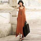 Newest ZANZEA 2018 Summer Women Casual Loose Sleeveless Vintage Long Maxi Dress Irregular Party Dresses Vestidos