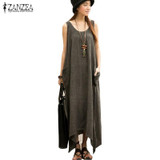 Newest ZANZEA 2018 Summer Women Casual Loose Sleeveless Vintage Long Maxi Dress Irregular Party Dresses Vestidos