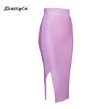 newest yellow pink green blue nude black summer women skirts fashion split bodycon bandage skirt sexy pencil skirt wholesale
