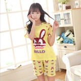 Newest Women Casual Pajamas Set Cartoon printing Round Neck Short sleeve Pyjamas Summer Nightwear cozy sleepwear Suit