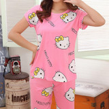 Newest Women Casual Pajamas Set Cartoon printing Round Neck Short sleeve Pyjamas Summer lovely Nightwear cozy sleepwear Suit