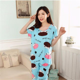 Newest Women Casual Pajamas Set Cartoon printing Round Neck Short sleeve Pyjamas Summer lovely Nightwear cozy sleepwear Suit