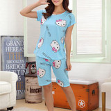 Newest Women Casual Pajamas Set Cartoon printing Round Neck Short sleeve Pyjamas Summer lovely Nightwear cozy sleepwear Suit
