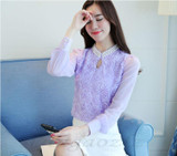 New style Women Chiffon blouse Sexy Flower Beaded lace Tops long sleeved Casual shirt Patchwork Women clothing