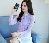 New style Women Chiffon blouse Sexy Flower Beaded lace Tops long sleeved Casual shirt Patchwork Women clothing