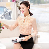 New style Women Chiffon blouse Sexy Flower Beaded lace Tops long sleeved Casual shirt Patchwork Women clothing