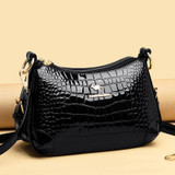 Women's Casual Crocodile Pattern Solid Waterproof Bags Large Capacity High Quality Zipper Handbags