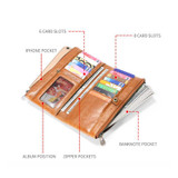 Men's Genuine Leather RFID Multi Card Slots Double Zippers Long Wallet