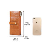 Men's Genuine Leather RFID Multi Card Slots Double Zippers Long Wallet