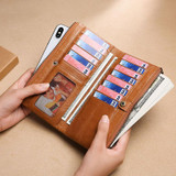 Men's Genuine Leather RFID Multi Card Slots Double Zippers Long Wallet