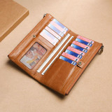 Men's Genuine Leather RFID Multi Card Slots Double Zippers Long Wallet