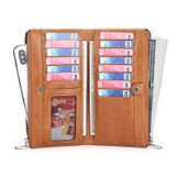 Men's Genuine Leather RFID Multi Card Slots Double Zippers Long Wallet