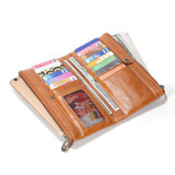 Men's Genuine Leather RFID Multi Card Slots Double Zippers Long Wallet