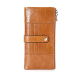 Men's Genuine Leather RFID Multi Card Slots Double Zippers Long Wallet