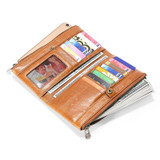 Men's Genuine Leather RFID Multi Card Slots Double Zippers Long Wallet