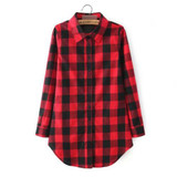 New Style Fashion Hot Fashion Women Long Sleeve Blouse Plaid Print Shirt Single Breasted Cotton Shirt