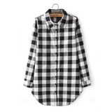 New Style Fashion Hot Fashion Women Long Sleeve Blouse Plaid Print Shirt Single Breasted Cotton Shirt