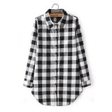New Style Fashion Hot Fashion Women Long Sleeve Blouse Plaid Print Shirt Single Breasted Cotton Shirt