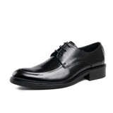 PJCMG High Quality Black/Red Wine Breathable Genuine Leather Lace-Up Pointed Toe For Dress Oxfords Office Wedding Shoes
