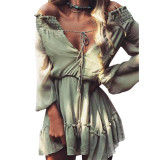 Feitong Women Summer Dresses Fashion Casual Loose Long Sleeve Chiffon Dress Sexy Off Shoulder Mini Dress vestidos femininos 2017