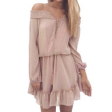 Feitong Women Summer Dresses Fashion Casual Loose Long Sleeve Chiffon Dress Sexy Off Shoulder Mini Dress vestidos femininos 2017