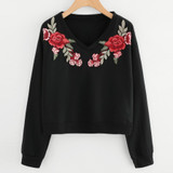 Feitong Women Cropped Sweatshirts Hoodies Casual Embroidery Applique Long Sleeve Pullover Tops Sweatshirts sudaderas mujer 2018
