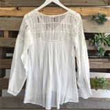 Feitong Women Chiffon Blouse 2017 Fashion Boho Lady Sexy Loose Lace Tops shirt Casual Summer White Blouses blusa feminino Hot