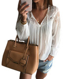 Feitong Women Chiffon Blouse 2017 Fashion Boho Lady Sexy Loose Lace Tops shirt Casual Summer White Blouses blusa feminino Hot