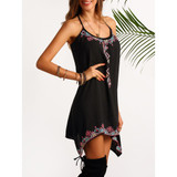 Feitong Women Dress Vintage Boho Spaghetti Strap Print Mini Dress Fashion Summer Bohemian Irregular Beach Dresses Vestidos #LY