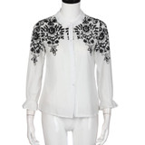 FEITONG Summer Women Long Lantern Sleeve Blouse embroidery blouse Floral Shirts Stand Collar blouses 2017#LREO