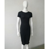 Feitong Summer Women Basic Dress Fashion Ladies Sexy Short Sleeve Bandage Bodycon Sheath Party Midi Dresses Vestidos Femininos