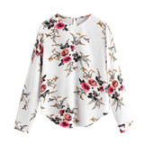 FEITONG Summer Autumn Fashion Blouse For Women Casual Print Flower Long Sleeve White Chiffon Shirt Top blusas feminina verao