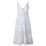 FeiTong Strap backless midi summer dress women V neck button sexy lace party dress female 2018 streetwear beach dress vestidos