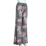 Feitong New Fashion Women Floral Prints Long Pants Casual Drawstring Wide Leg Pants Loose Trousers pantalon femme Gray Color