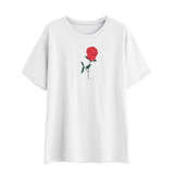 Feitong harajuku Summer T Shirts Women Embroidery Rose Short Sleeve O Neck Tee Shirt Tops vetement femme camisetas mujer 2018