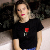 Feitong harajuku Summer T Shirts Women Embroidery Rose Short Sleeve O Neck Tee Shirt Tops vetement femme camisetas mujer 2018