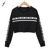 Feitong Crop Tops Autumn Sweatshirt Women Fashion White Letter Print 2018 New Spring Women Hoodies Sweatshirts Winter Top