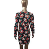 Feitong Autumn Women Christmas Party Dress Ladies Long Sleeve Santa Printing Swing Sheath Bodycon Mini Dress vestidos femininos