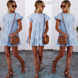 FEITONG 2018 New Fashion For Women Dress Women Ladies Plaid Printing Round Neck Short Sleeve Dress Mini Dresses Vestidos
