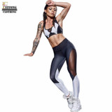 FEITONG 2017 Fashion Patchwork Women High Waist Fitness Leggings Elastic Waist Sexy Mesh Stretch Legging