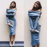 Feitong 2017 Autumn Dress For Women Long Sleeve Sexy Off Shoulder Sheath Bodycon Bandage Party Knee Dress vestido femininos Robe