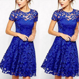 Fashion Bodycon Lady Women Lace Dress Short Sleeve O-Neck Party Casual Mini Dresses
