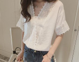 Fashion Blusas 2017 Summer Sexy Women Blouses Lace Hollow Out Shirts White Pink Casual Tops Blouse Plus Size 006