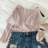 Fashion Blusas 2017 Summer Sexy Women Blouses Lace Hollow Out Shirts White Pink Casual Tops Blouse Plus Size 006