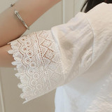 Fashion Blusas 2017 Summer Sexy Women Blouses Lace Hollow Out Shirts White Pink Casual Tops Blouse Plus Size 006
