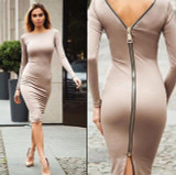 Fashion Back Zipper Office Dress Pencil Autumn Dresses Women Ukraine Long Sleeve Slim Elegant OL Bodycon Dresses For Women