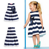 Fashion Baby Kid Girls Sleeveless One Piece Dress Blue Striped Bowknot Tutu Dresses Summer Style
