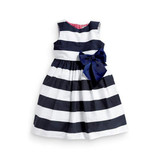 Fashion Baby Kid Girls Sleeveless One Piece Dress Blue Striped Bowknot Tutu Dresses Summer Style