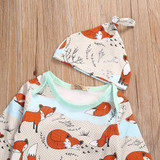Cotton Newborn Infant Baby Boy Girls Romper Jumpsuit Fox Long Sleeve Cotton Romper+Hat Clothes 2pcs Outfits